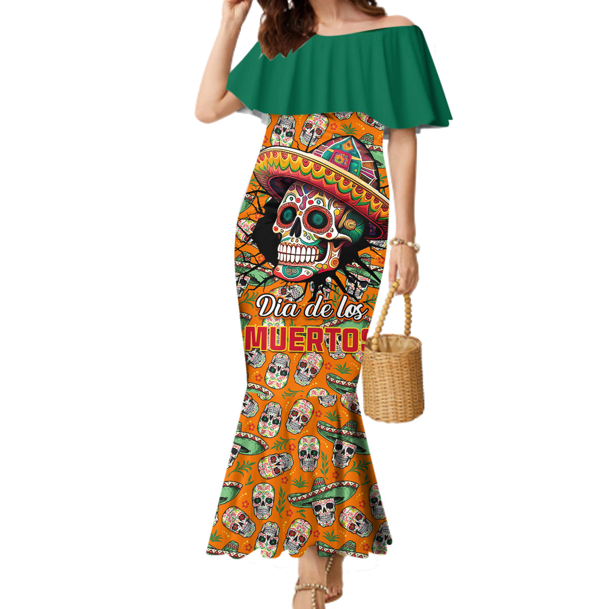 Personalised Day Of The Dead Family Matching Mermaid Dress and Hawaiian Shirt Sugar Skull Dia de los Muertos - Wonder Print Shop