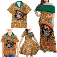 Personalised Day Of The Dead Family Matching Off Shoulder Maxi Dress and Hawaiian Shirt Sugar Skull Dia de los Muertos - Wonder Print Shop