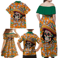 Personalised Day Of The Dead Family Matching Off Shoulder Maxi Dress and Hawaiian Shirt Sugar Skull Dia de los Muertos - Wonder Print Shop
