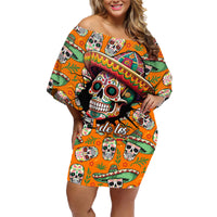 Personalised Day Of The Dead Family Matching Off Shoulder Short Dress and Hawaiian Shirt Sugar Skull Dia de los Muertos - Wonder Print Shop