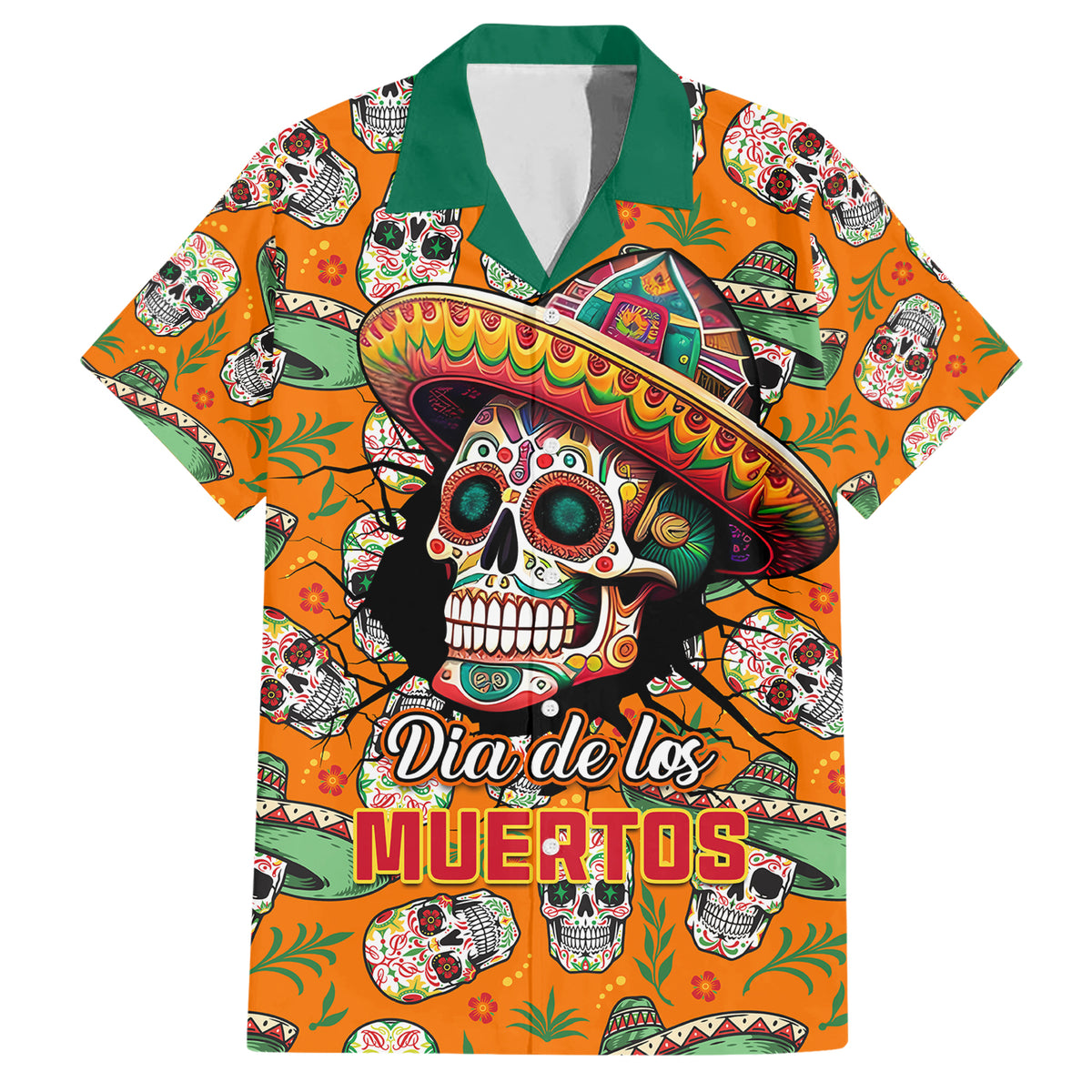 Personalised Day Of The Dead Family Matching Short Sleeve Bodycon Dress and Hawaiian Shirt Sugar Skull Dia de los Muertos - Wonder Print Shop
