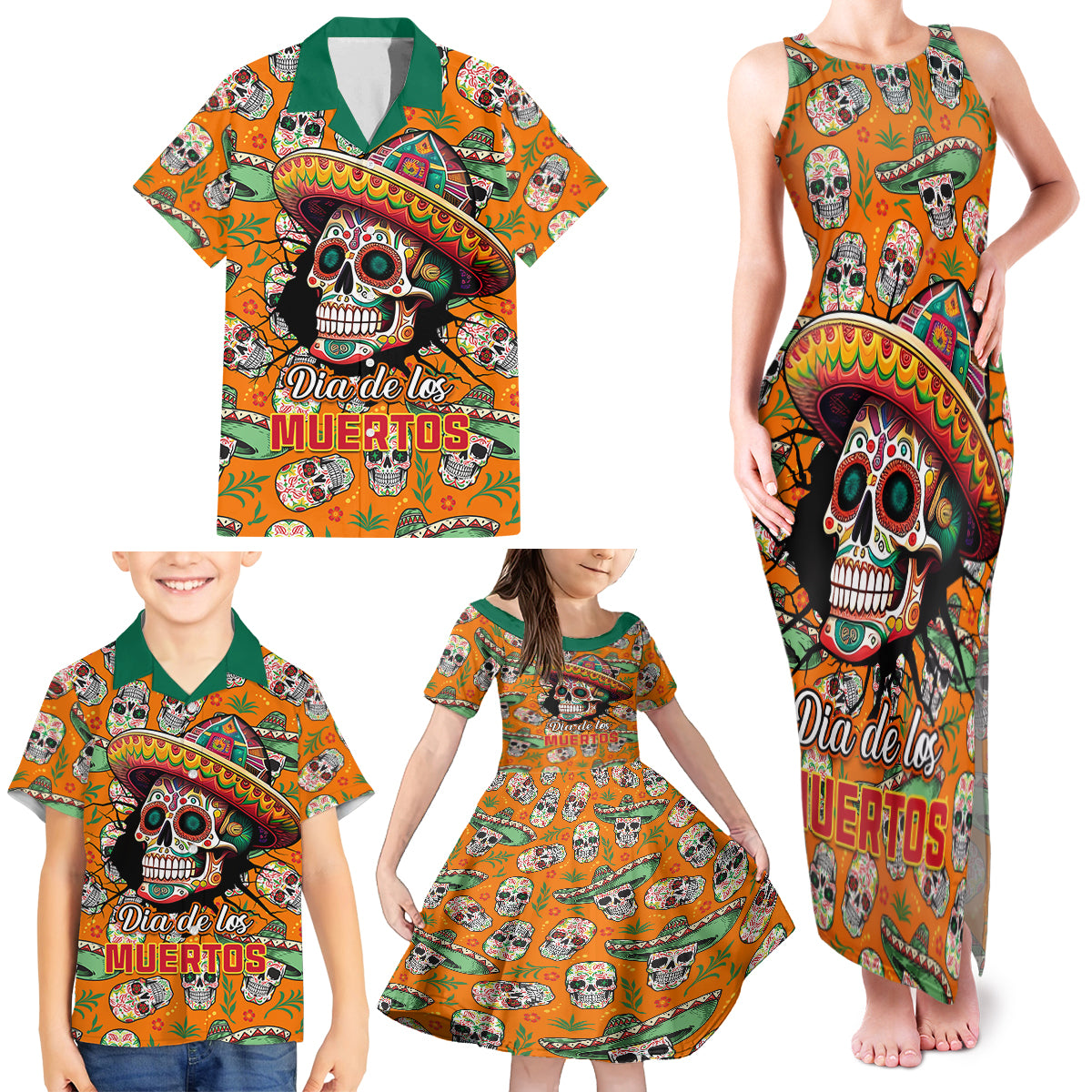Personalised Day Of The Dead Family Matching Tank Maxi Dress and Hawaiian Shirt Sugar Skull Dia de los Muertos - Wonder Print Shop