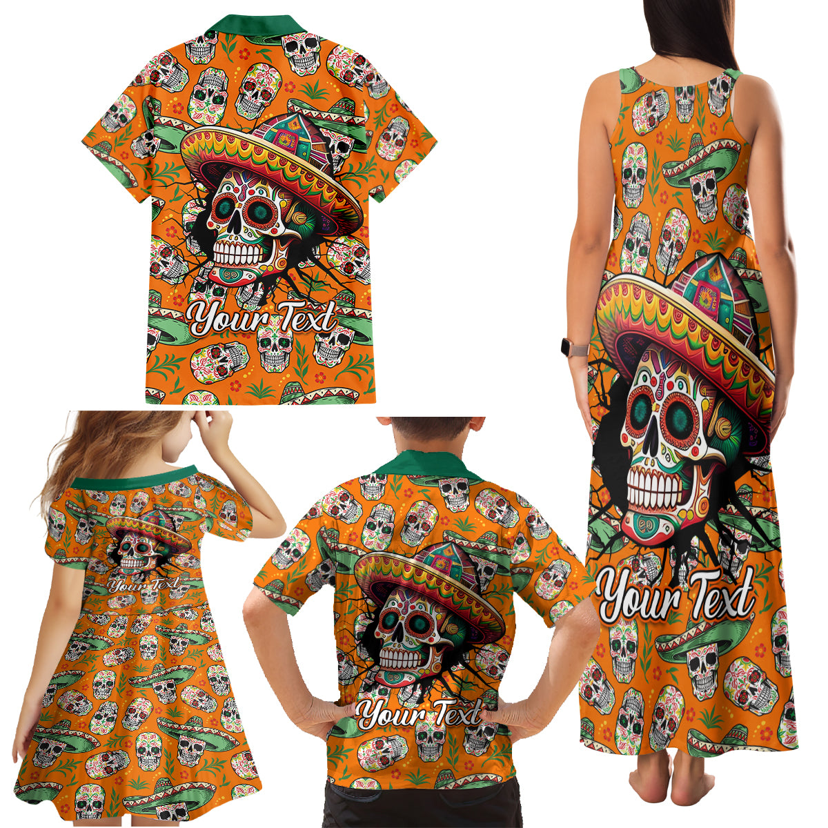 Personalised Day Of The Dead Family Matching Tank Maxi Dress and Hawaiian Shirt Sugar Skull Dia de los Muertos - Wonder Print Shop