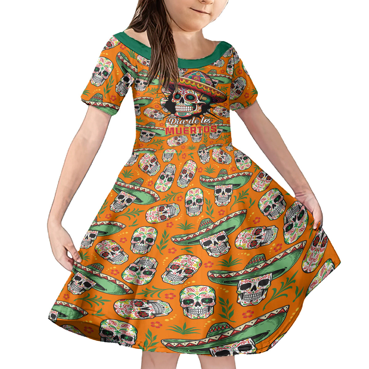 Personalised Day Of The Dead Kid Short Sleeve Dress Sugar Skull Dia de los Muertos - Wonder Print Shop