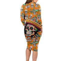 Personalised Day Of The Dead Long Sleeve Bodycon Dress Sugar Skull Dia de los Muertos - Wonder Print Shop
