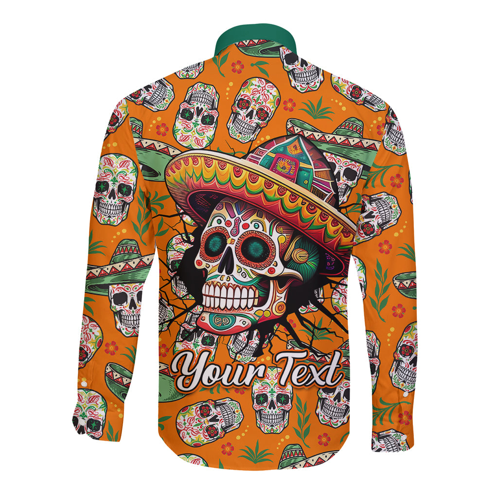 Personalised Day Of The Dead Long Sleeve Button Shirt Sugar Skull Dia de los Muertos - Wonder Print Shop
