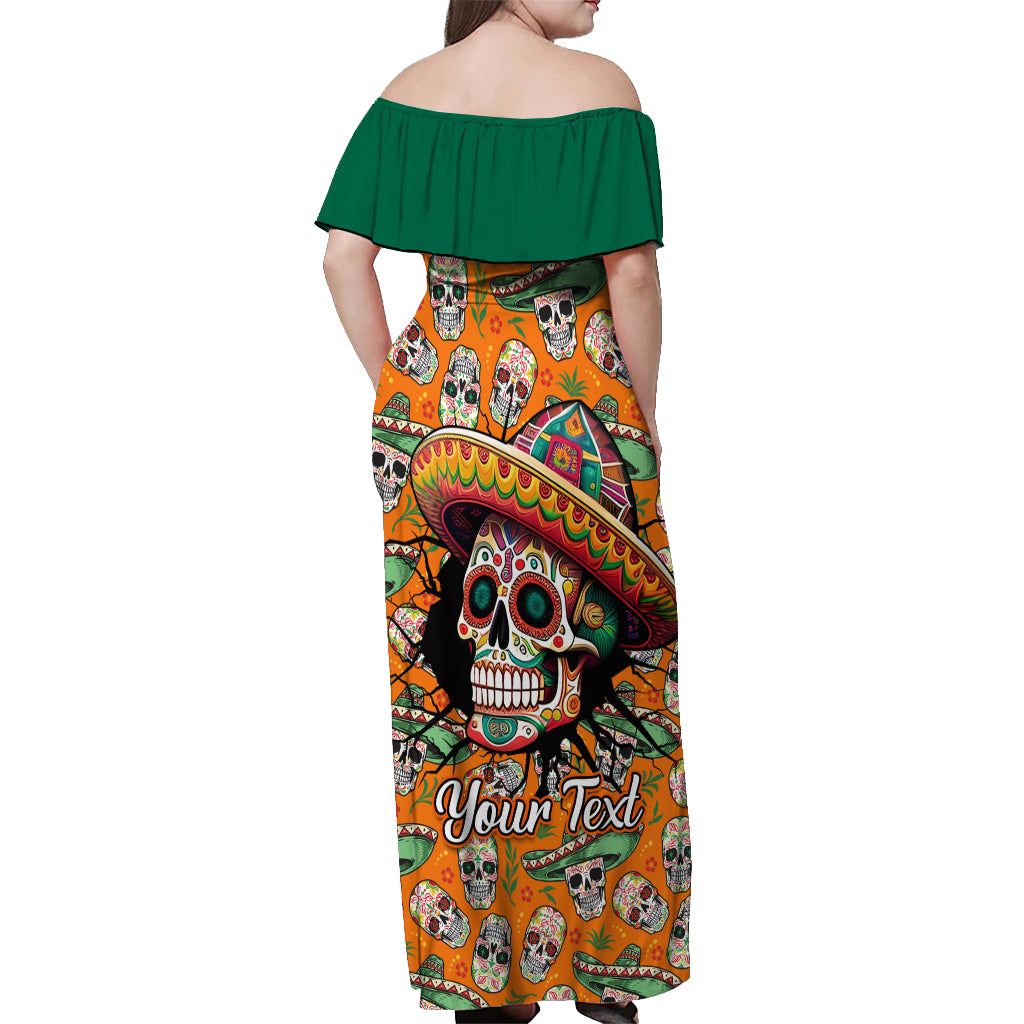 Personalised Day Of The Dead Off Shoulder Maxi Dress Sugar Skull Dia de los Muertos - Wonder Print Shop