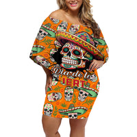 Personalised Day Of The Dead Off Shoulder Short Dress Sugar Skull Dia de los Muertos - Wonder Print Shop
