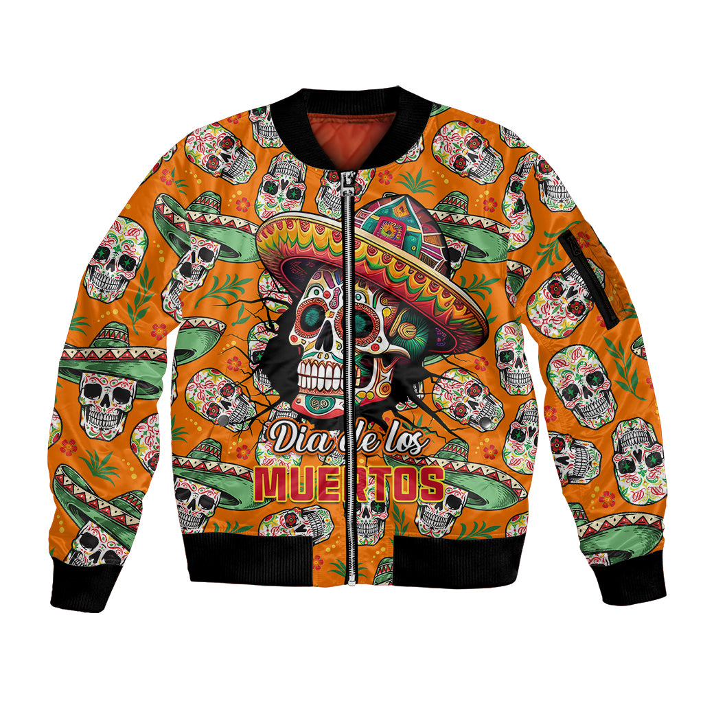 Personalised Day Of The Dead Sleeve Zip Bomber Jacket Sugar Skull Dia de los Muertos - Wonder Print Shop