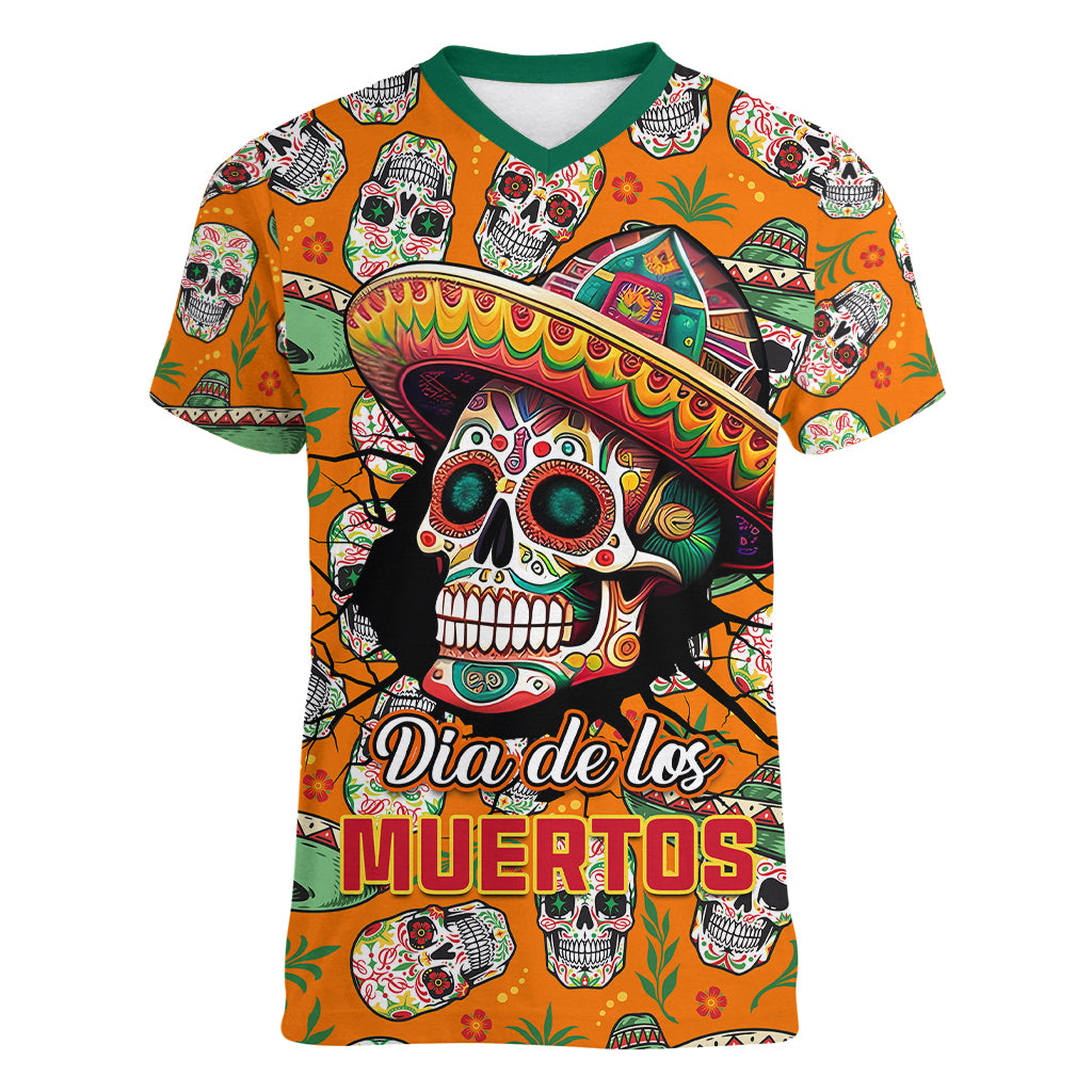 Personalised Day Of The Dead Women V Neck T Shirt Sugar Skull Dia de los Muertos - Wonder Print Shop
