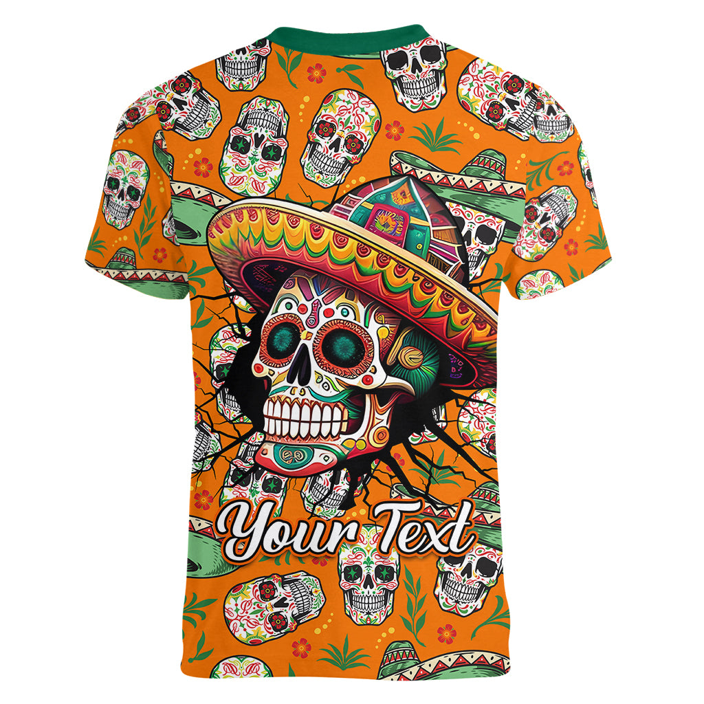 Personalised Day Of The Dead Women V Neck T Shirt Sugar Skull Dia de los Muertos - Wonder Print Shop