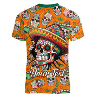 Personalised Day Of The Dead Women V Neck T Shirt Sugar Skull Dia de los Muertos - Wonder Print Shop