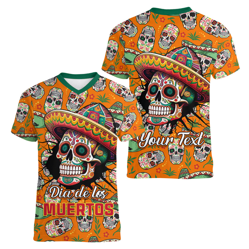 Personalised Day Of The Dead Women V Neck T Shirt Sugar Skull Dia de los Muertos - Wonder Print Shop