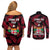 Fiji Rugby Couples Matching Off Shoulder Short Dress and Long Sleeve Button Shirts Flying Fijians Red Palm Tree Version - Wonder Print Shop