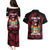 Fiji Rugby Couples Matching Puletasi Dress and Hawaiian Shirt Flying Fijians Red Palm Tree Version - Wonder Print Shop