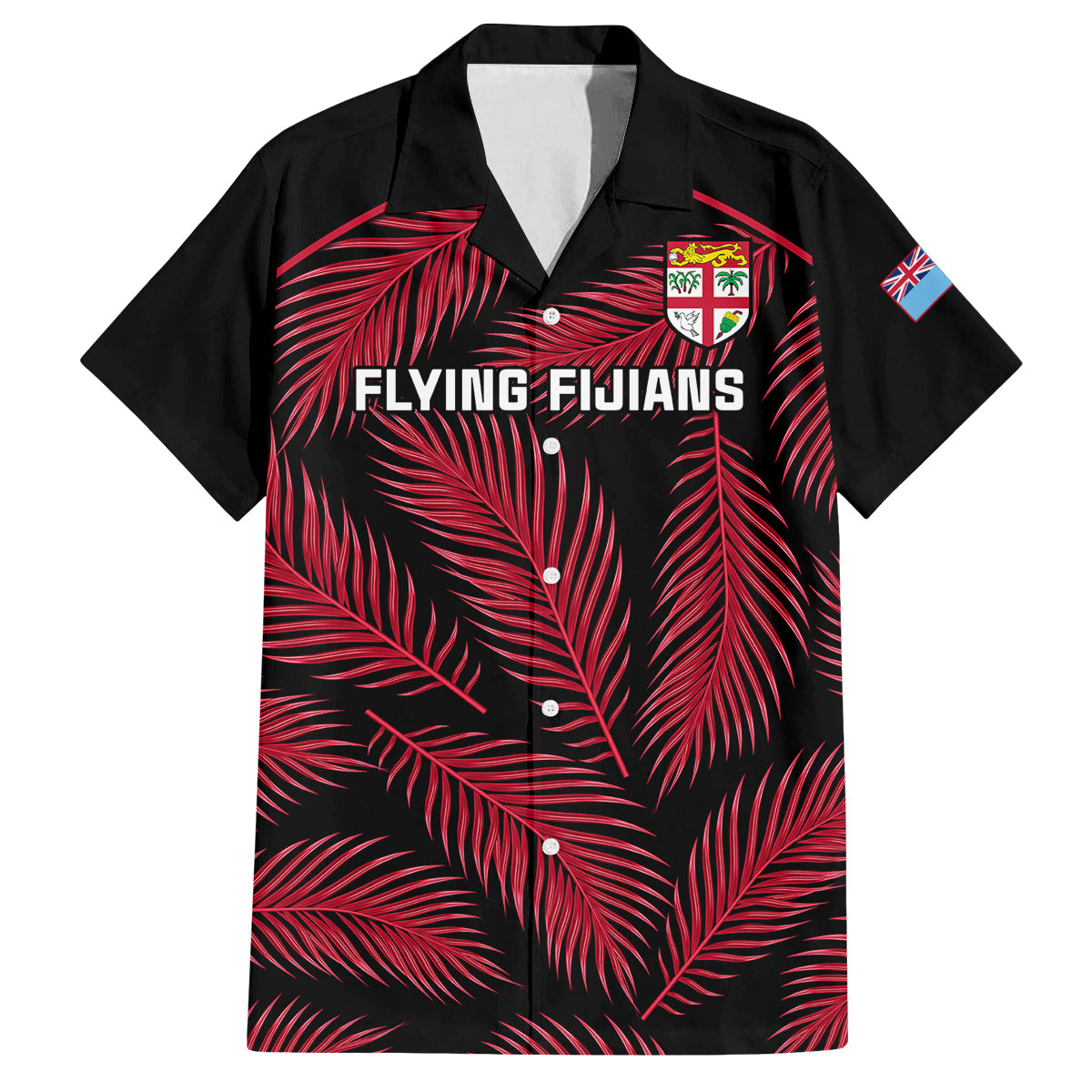 Fiji Rugby Family Matching Long Sleeve Bodycon Dress and Hawaiian Shirt Flying Fijians Red Palm Tree Version - Wonder Print Shop