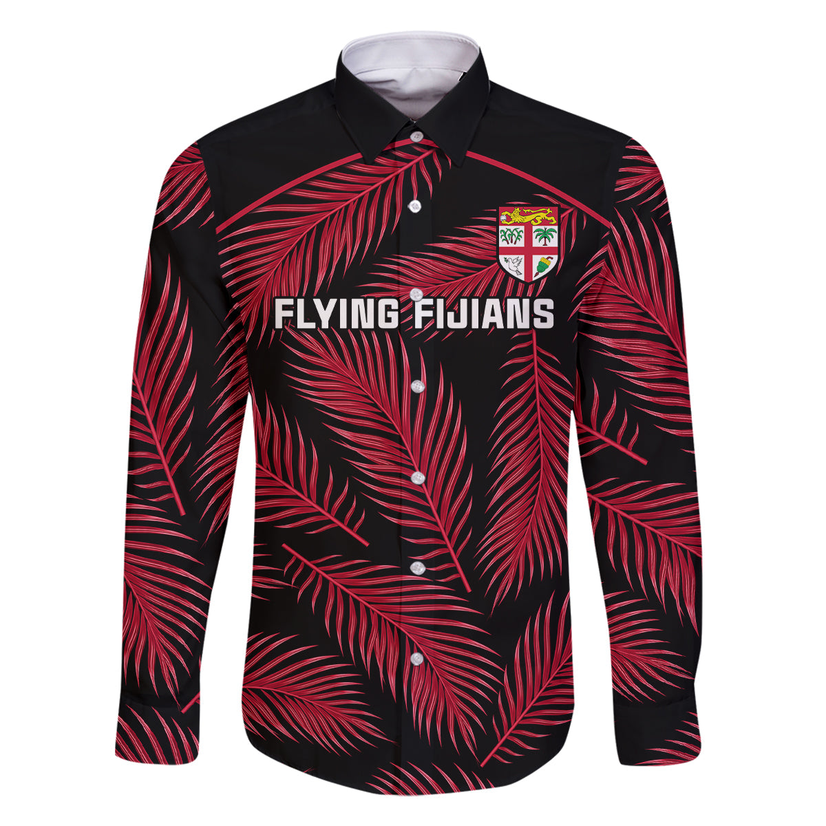 Fiji Rugby Family Matching Long Sleeve Bodycon Dress and Hawaiian Shirt Flying Fijians Red Palm Tree Version - Wonder Print Shop