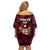 Fiji Rugby Family Matching Off Shoulder Short Dress and Hawaiian Shirt Flying Fijians Red Palm Tree Version - Wonder Print Shop