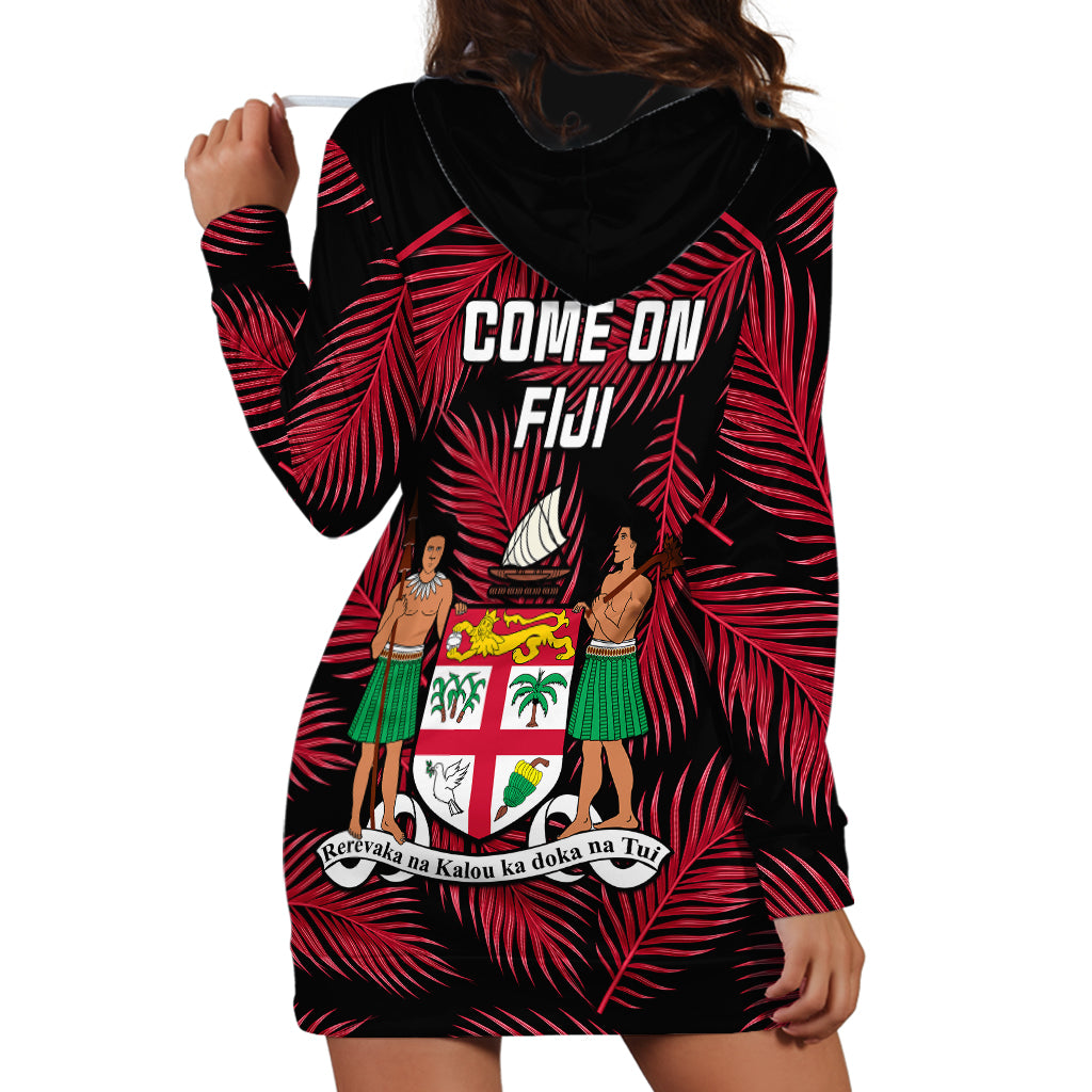 Fiji Rugby Hoodie Dress Flying Fijians Red Palm Tree Version - Wonder Print Shop