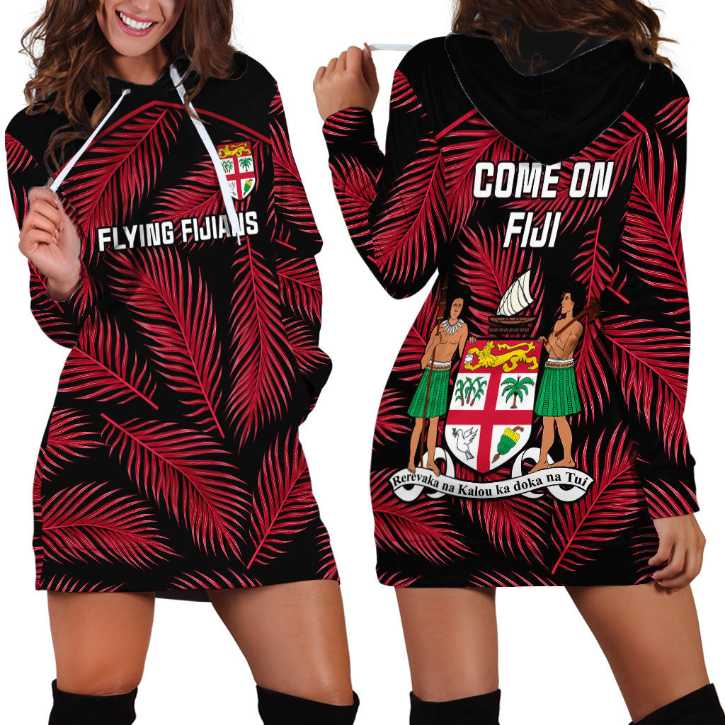 Fiji Rugby Hoodie Dress Flying Fijians Red Palm Tree Version - Wonder Print Shop