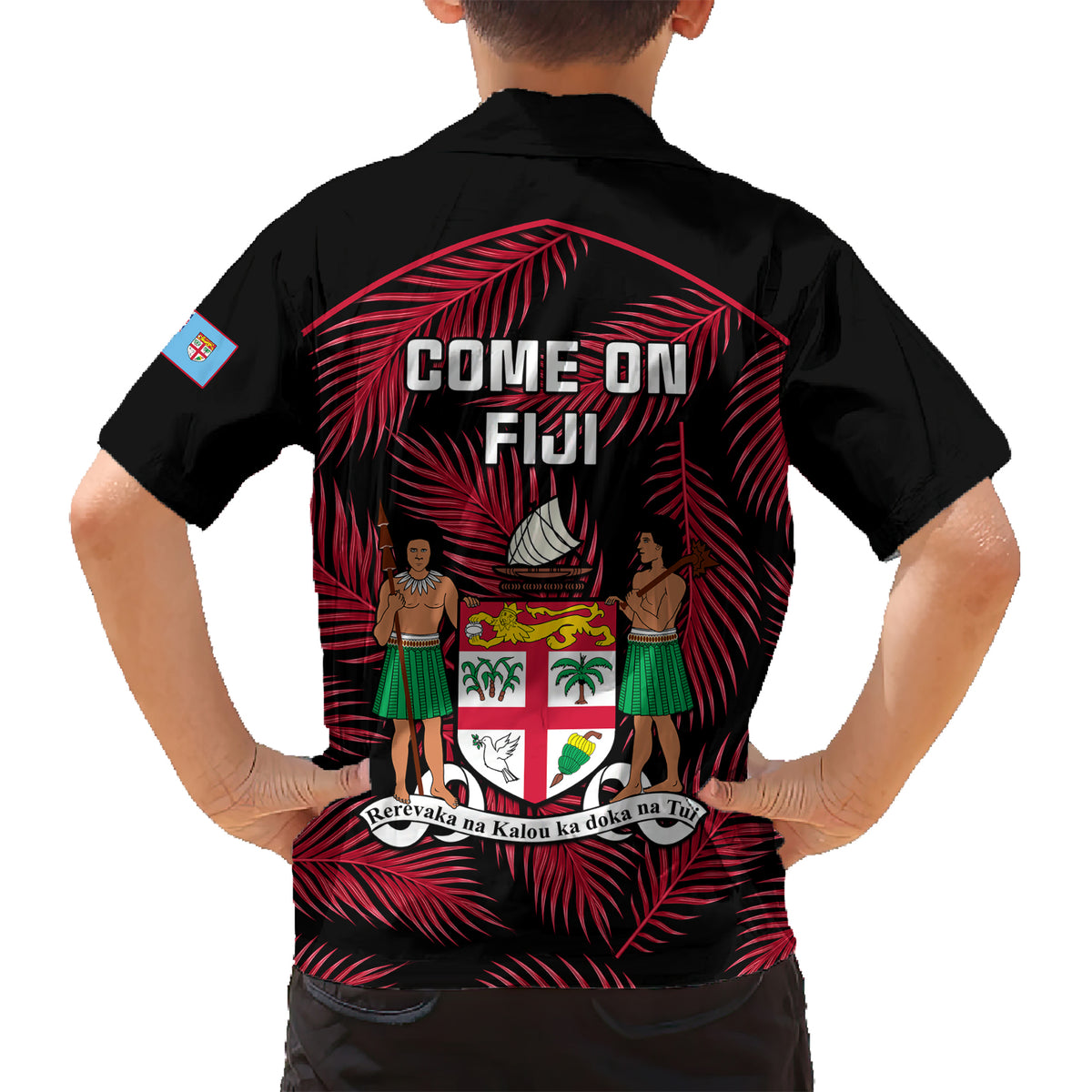 Fiji Rugby Kid Hawaiian Shirt Flying Fijians Red Palm Tree Version - Wonder Print Shop