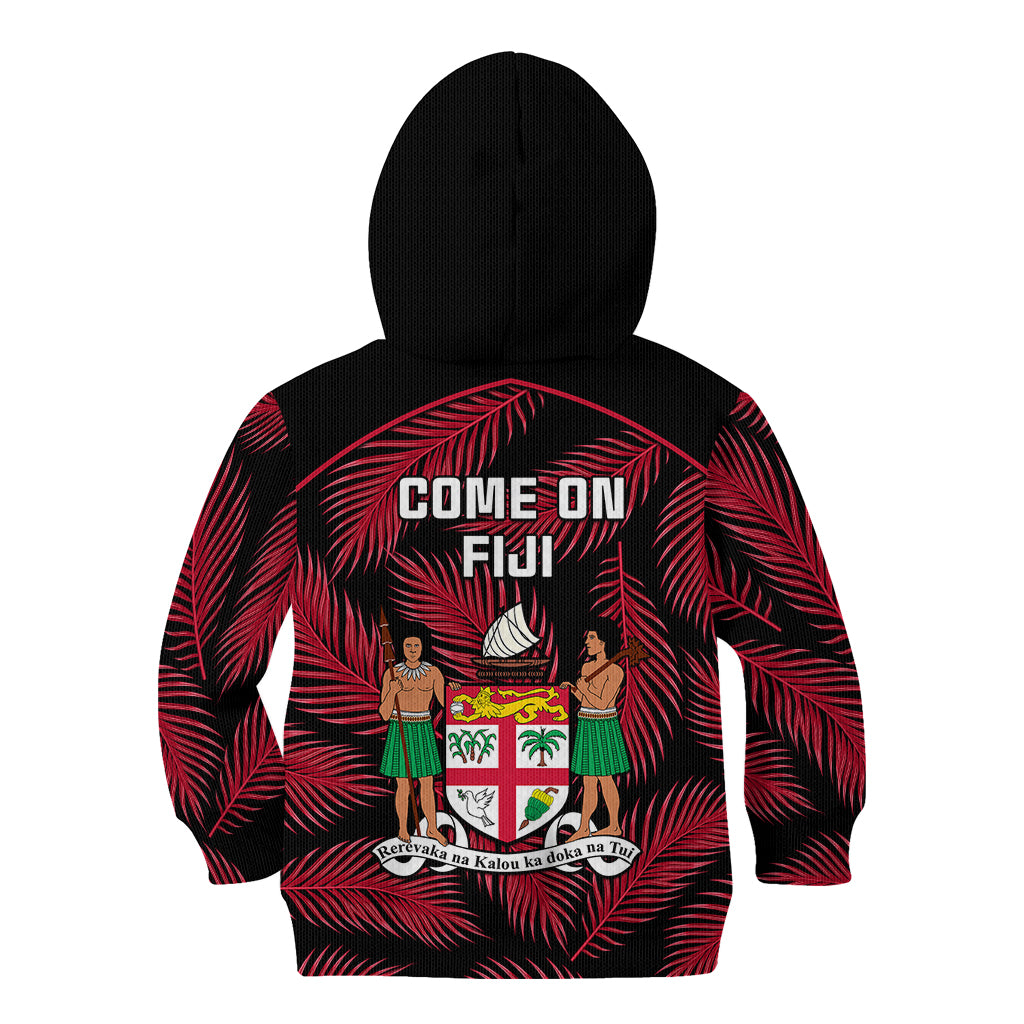 Fiji Rugby Kid Hoodie Flying Fijians Red Palm Tree Version - Wonder Print Shop