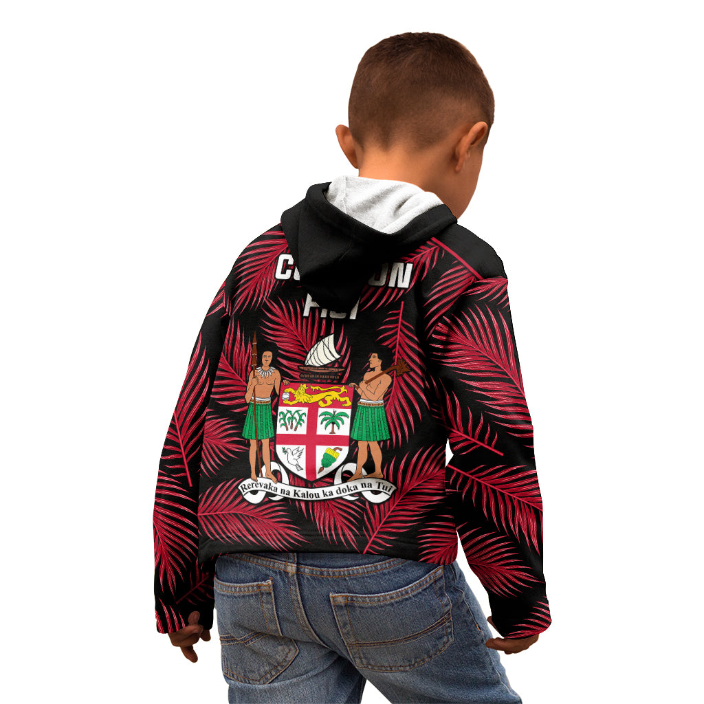 Fiji Rugby Kid Hoodie Flying Fijians Red Palm Tree Version - Wonder Print Shop