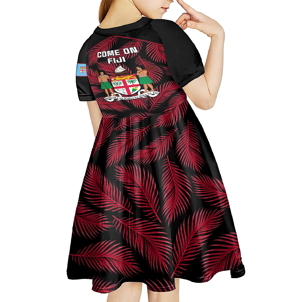 Fiji Rugby Kid Short Sleeve Dress Flying Fijians Red Palm Tree Version - Wonder Print Shop