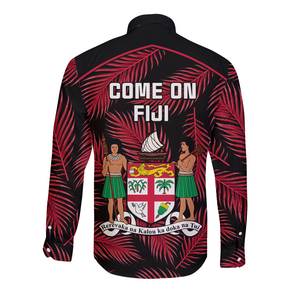 Fiji Rugby Long Sleeve Button Shirt Flying Fijians Red Palm Tree Version - Wonder Print Shop