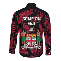 Fiji Rugby Long Sleeve Button Shirt Flying Fijians Red Palm Tree Version - Wonder Print Shop