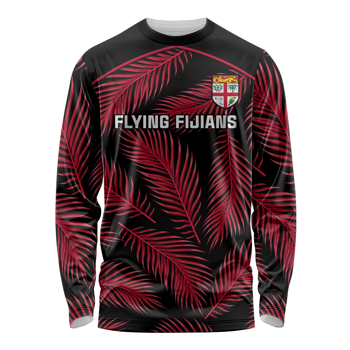 Fiji Rugby Long Sleeve Shirt Flying Fijians Red Palm Tree Version - Wonder Print Shop