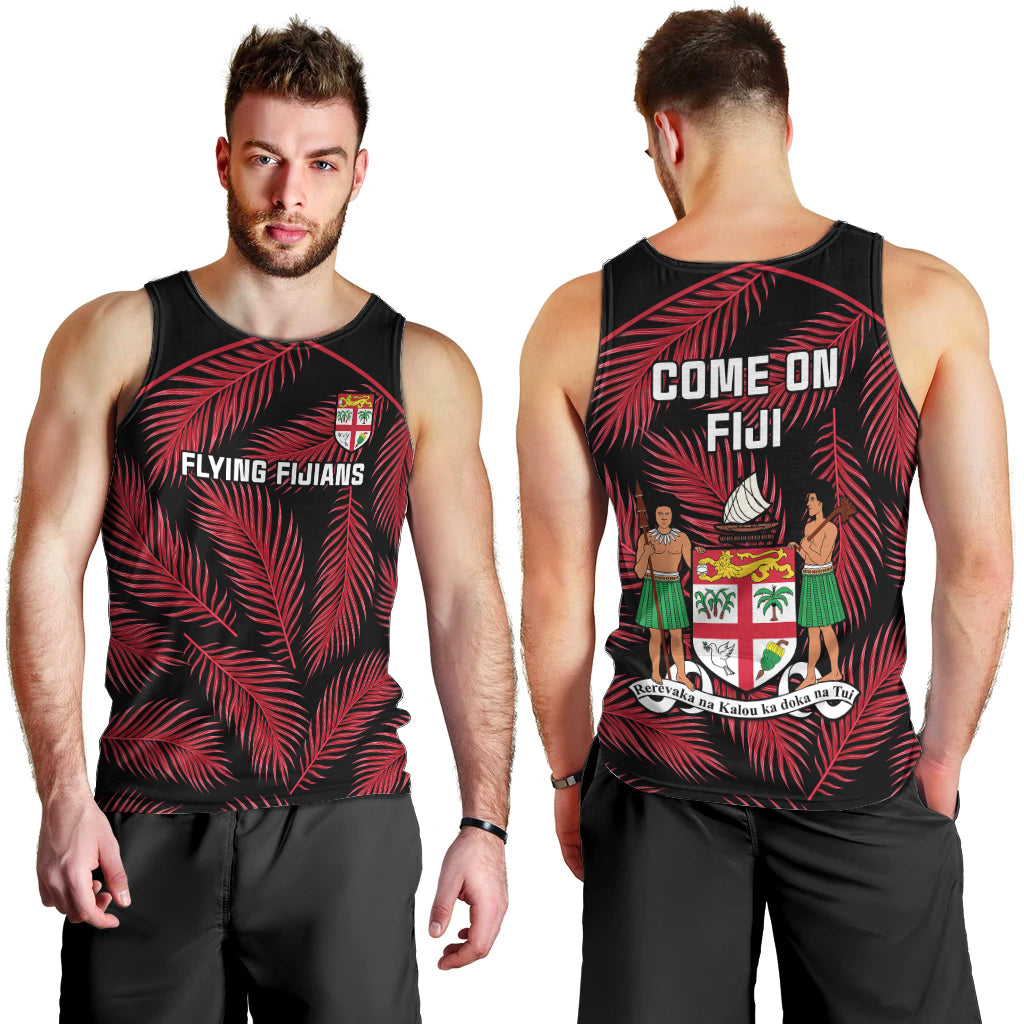 Fiji Rugby Men Tank Top Flying Fijians Red Palm Tree Version - Wonder Print Shop