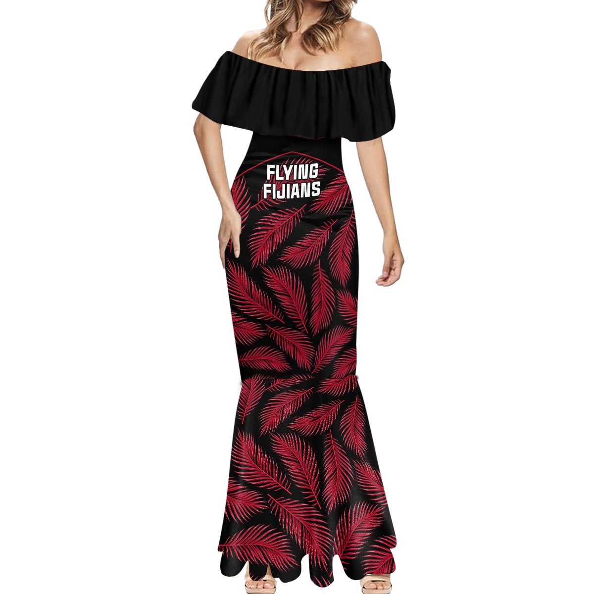 Fiji Rugby Mermaid Dress Flying Fijians Red Palm Tree Version - Wonder Print Shop
