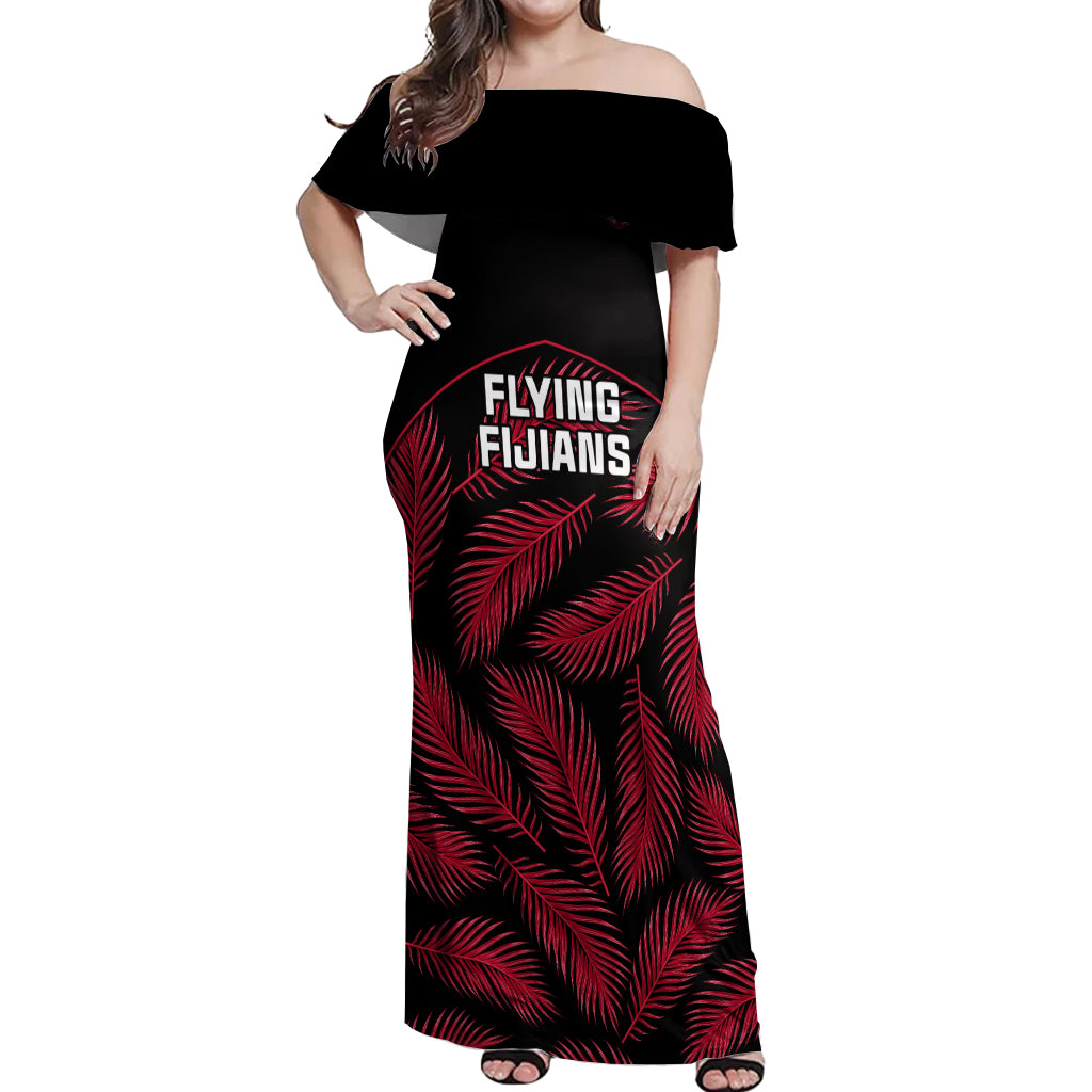 Fiji Rugby Off Shoulder Maxi Dress Flying Fijians Red Palm Tree Version - Wonder Print Shop