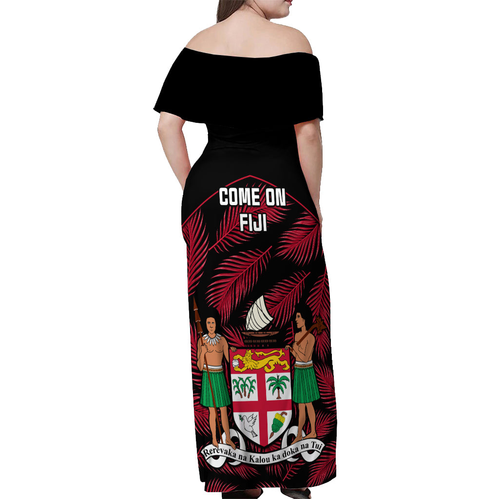 Fiji Rugby Off Shoulder Maxi Dress Flying Fijians Red Palm Tree Version - Wonder Print Shop