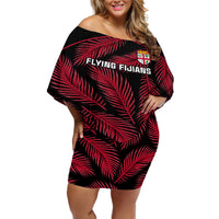 Fiji Rugby Off Shoulder Short Dress Flying Fijians Red Palm Tree Version - Wonder Print Shop