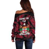 Fiji Rugby Off Shoulder Sweater Flying Fijians Red Palm Tree Version - Wonder Print Shop
