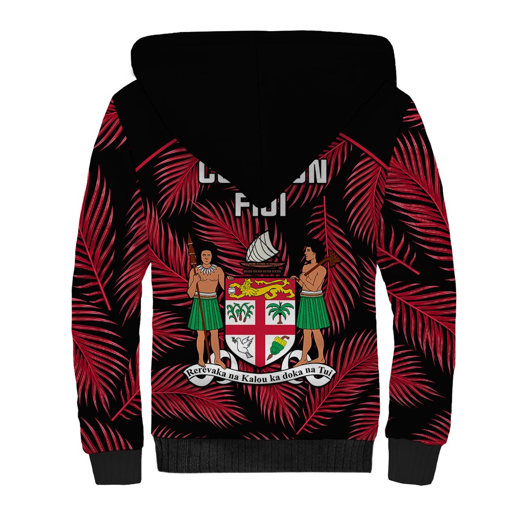 Fiji Rugby Sherpa Hoodie Flying Fijians Red Palm Tree Version - Wonder Print Shop
