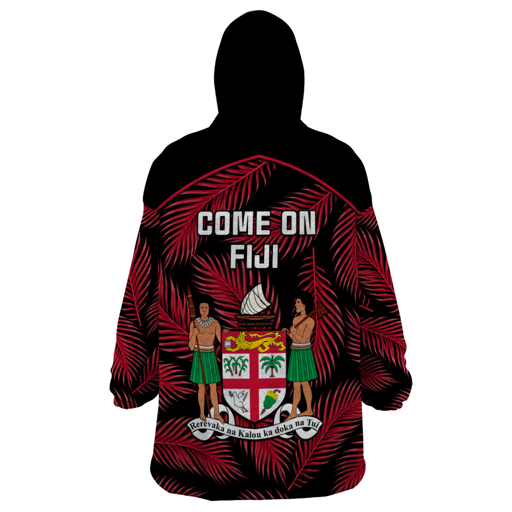 Fiji Rugby Wearable Blanket Hoodie Flying Fijians Red Palm Tree Version - Wonder Print Shop