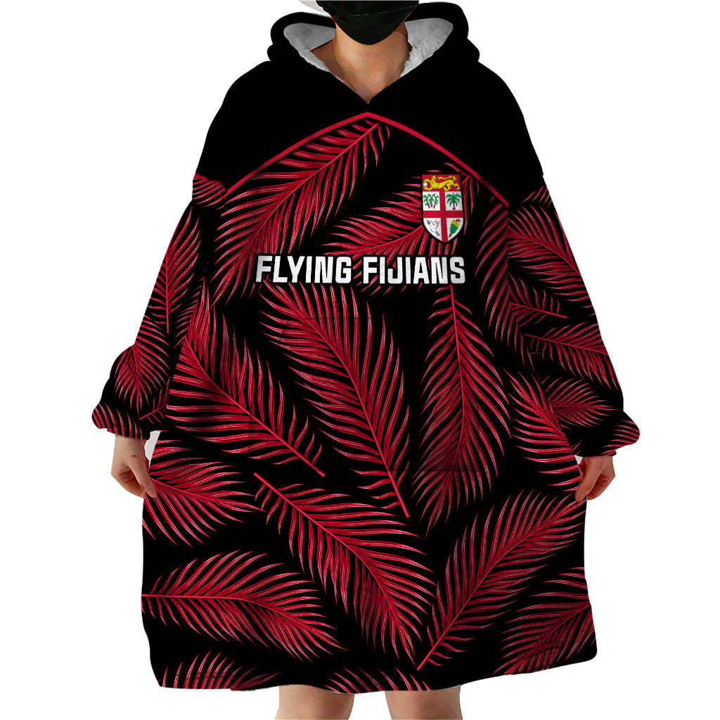 Fiji Rugby Wearable Blanket Hoodie Flying Fijians Red Palm Tree Version - Wonder Print Shop