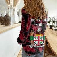 Fiji Rugby Women Casual Shirt Flying Fijians Red Palm Tree Version - Wonder Print Shop