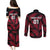 Custom Fiji Rugby Couples Matching Puletasi Dress and Long Sleeve Button Shirts Flying Fijians Red Palm Tree Version - Wonder Print Shop