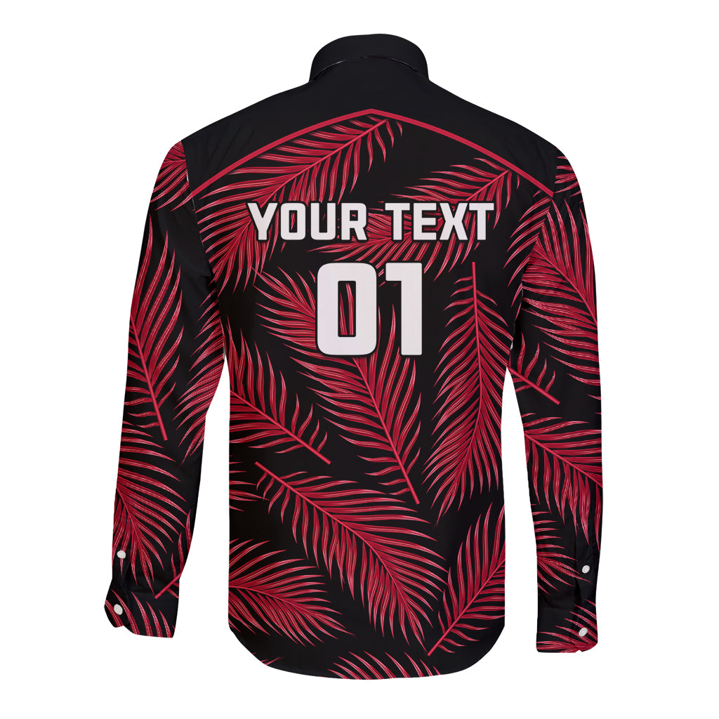 Custom Fiji Rugby Long Sleeve Button Shirt Flying Fijians Red Palm Tree Version - Wonder Print Shop