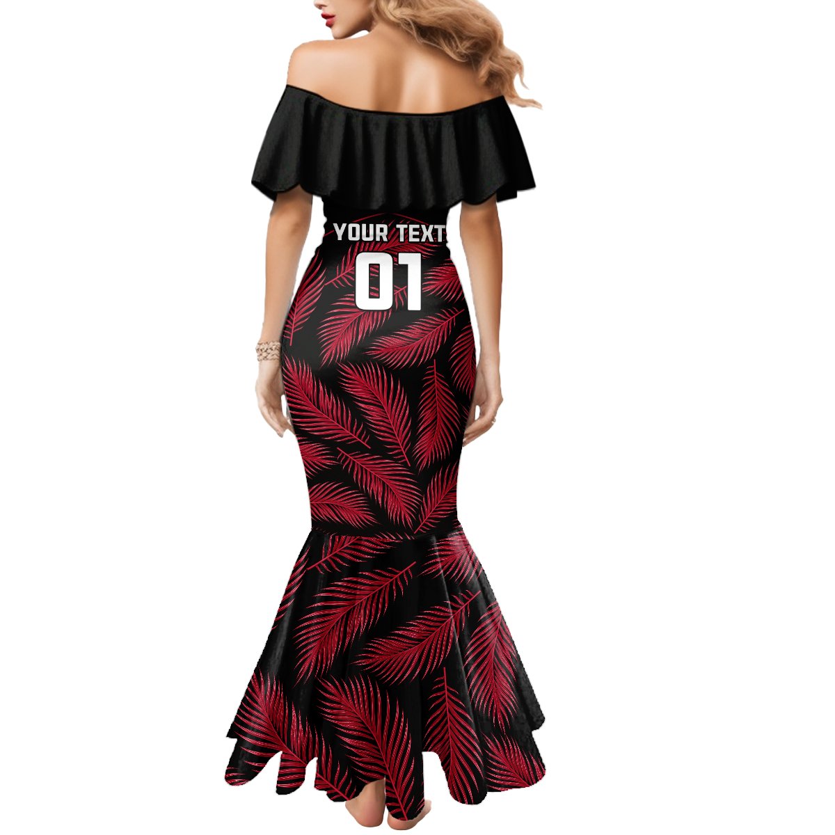 Custom Fiji Rugby Mermaid Dress Flying Fijians Red Palm Tree Version - Wonder Print Shop