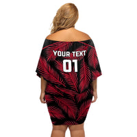 Custom Fiji Rugby Off Shoulder Short Dress Flying Fijians Red Palm Tree Version - Wonder Print Shop