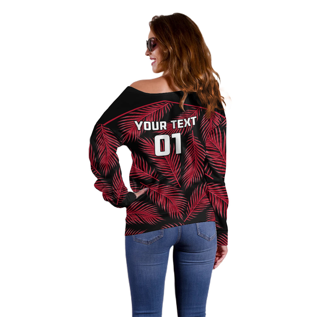 Custom Fiji Rugby Off Shoulder Sweater Flying Fijians Red Palm Tree Version - Wonder Print Shop