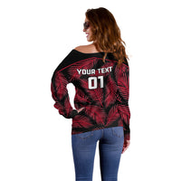 Custom Fiji Rugby Off Shoulder Sweater Flying Fijians Red Palm Tree Version - Wonder Print Shop
