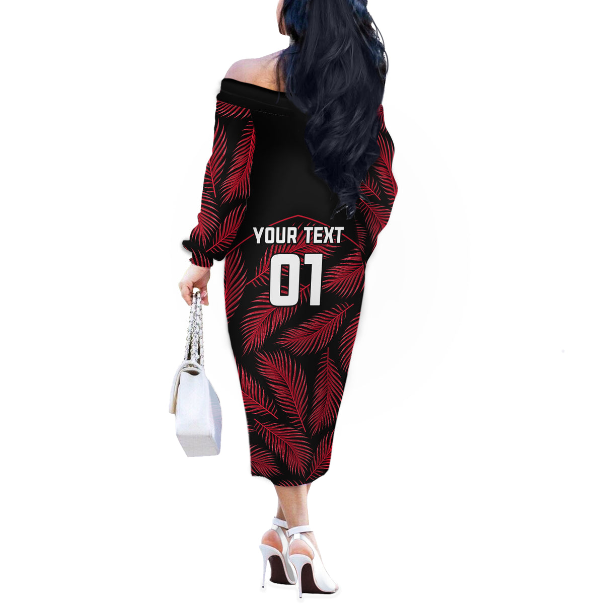 Custom Fiji Rugby Off The Shoulder Long Sleeve Dress Flying Fijians Red Palm Tree Version - Wonder Print Shop