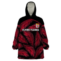 Custom Fiji Rugby Wearable Blanket Hoodie Flying Fijians Red Palm Tree Version - Wonder Print Shop