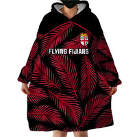 Custom Fiji Rugby Wearable Blanket Hoodie Flying Fijians Red Palm Tree Version - Wonder Print Shop
